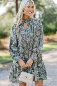 Thoughtful Wishes Olive Green Floral Dress