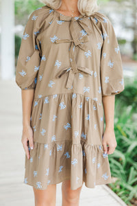 Start Your Day Brown Bow Print Dress