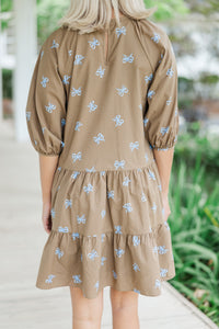 Start Your Day Brown Bow Print Dress