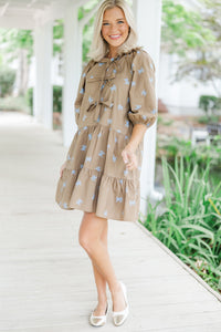 Start Your Day Brown Bow Print Dress