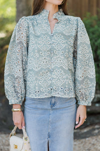 Can't Get Away Dark Sage Eyelet Blouse