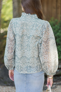 Can't Get Away Dark Sage Eyelet Blouse