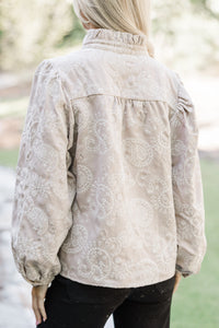 In Your Feelings Taupe Embroidered Paisley Blouse