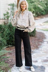 In Your Feelings Taupe Embroidered Paisley Blouse