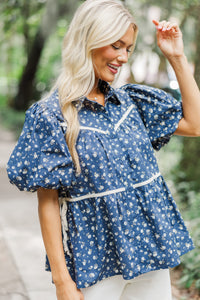 Know Your Worth Navy Blue Ditsy Floral Blouse