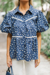 Know Your Worth Navy Blue Ditsy Floral Blouse