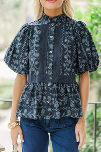 Find You Well Midnight Blue Floral Blouse