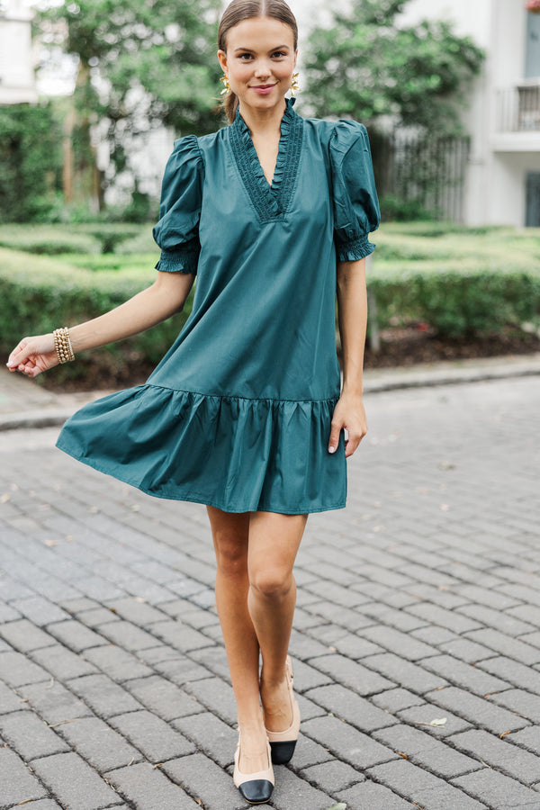 Somewhere Out There Hunter Green Ruffled Dress