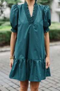 Somewhere Out There Hunter Green Ruffled Dress