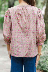 Out In The World Camel Brown Ditsy Floral Blouse