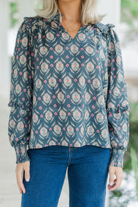 All Worth It Navy Blue Medallion Blouse