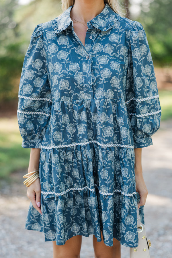 Leave It All Behind Blue Floral Dress