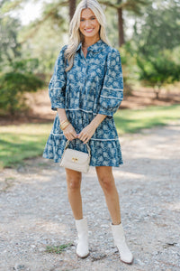 Leave It All Behind Blue Floral Dress