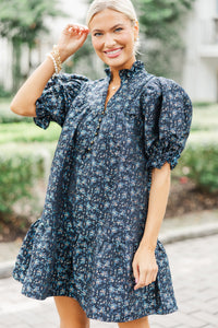 Lean On Me Black Ditsy Floral Brocade Dress