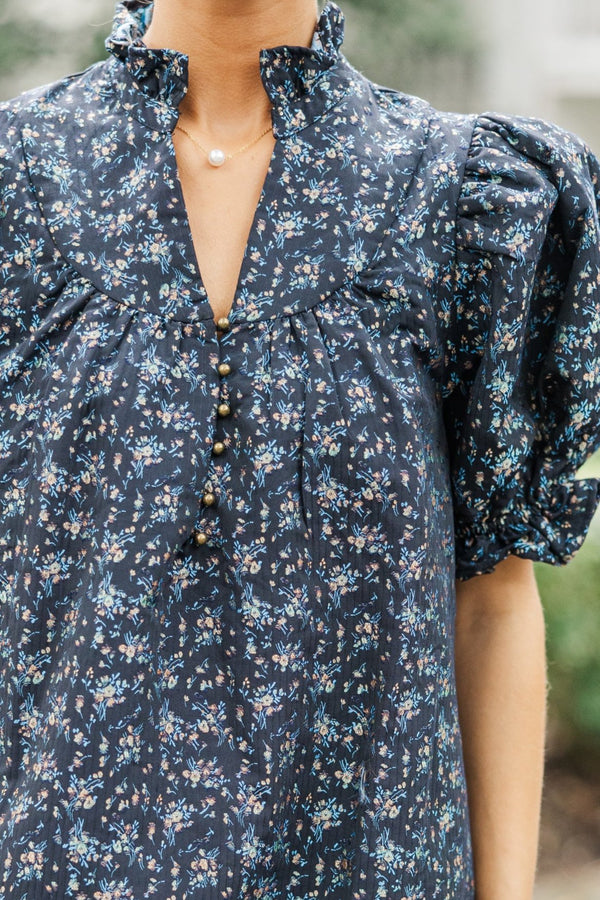 Lean On Me Black Ditsy Floral Brocade Dress