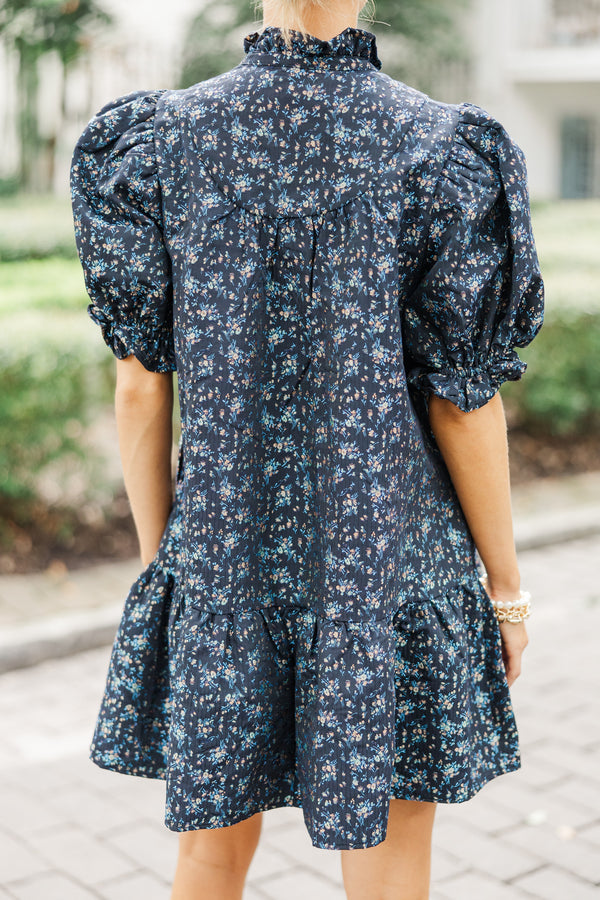 Lean On Me Black Ditsy Floral Brocade Dress