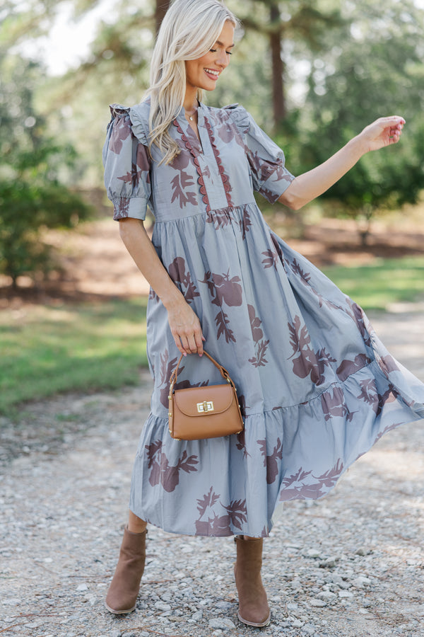 All In The Allure Slate Blue Floral Midi Dress – Shop the Mint