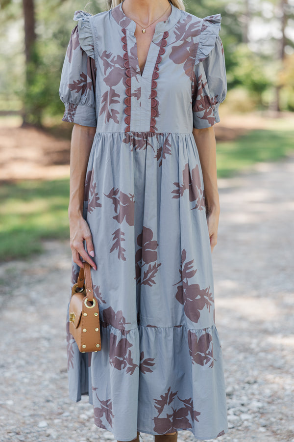 All In The Allure Slate Blue Floral Midi Dress