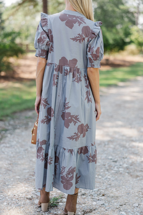 All In The Allure Slate Blue Floral Midi Dress