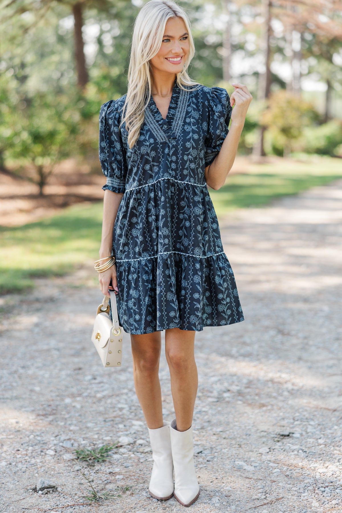 ON THE MOVE BLUE WOVEN MIDI DRESS main image 1