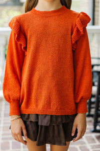 Girls: Give Me A Call Rust Ruffled Sweater