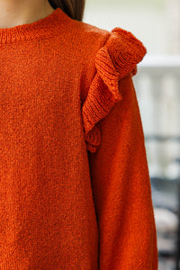Girls: Give Me A Call Rust Ruffled Sweater