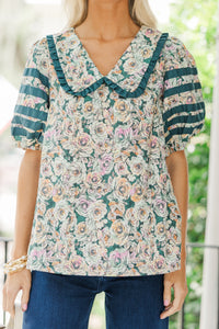 Be A Dear Hunter Green Floral Blouse