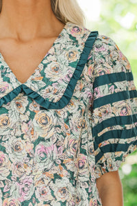 Be A Dear Hunter Green Floral Blouse