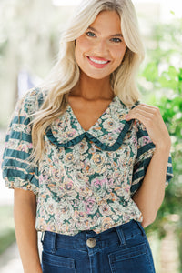 Be A Dear Hunter Green Floral Blouse