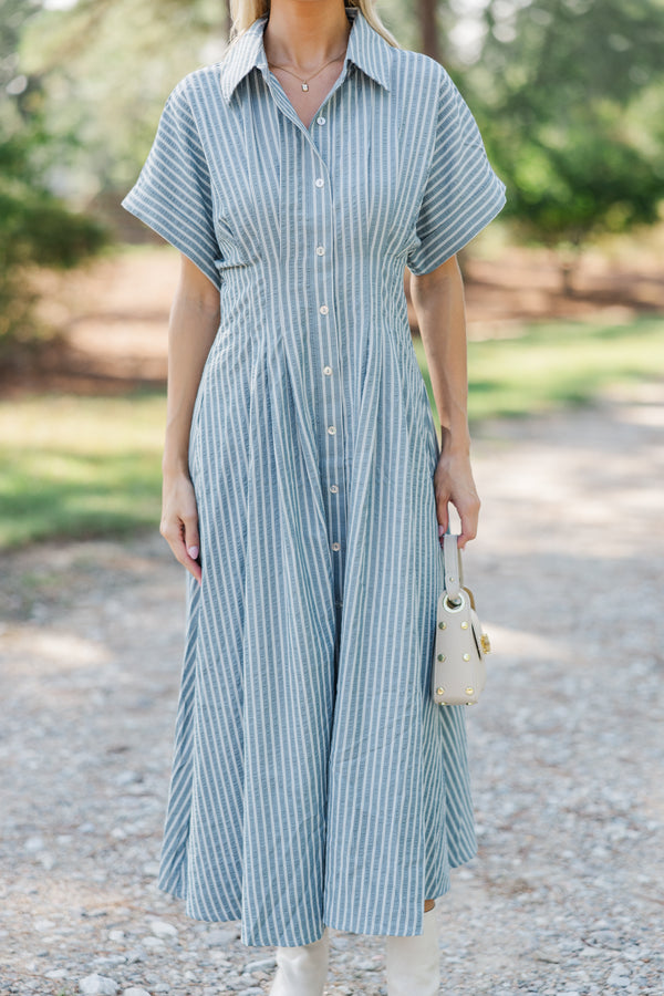 On Your Radar Dusty Olive Striped Midi Dress