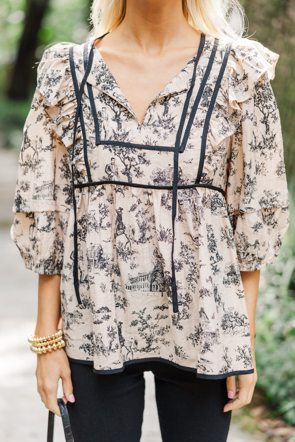 Meet You There Taupe Toile Blouse