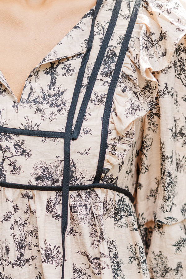 Meet You There Taupe Toile Blouse