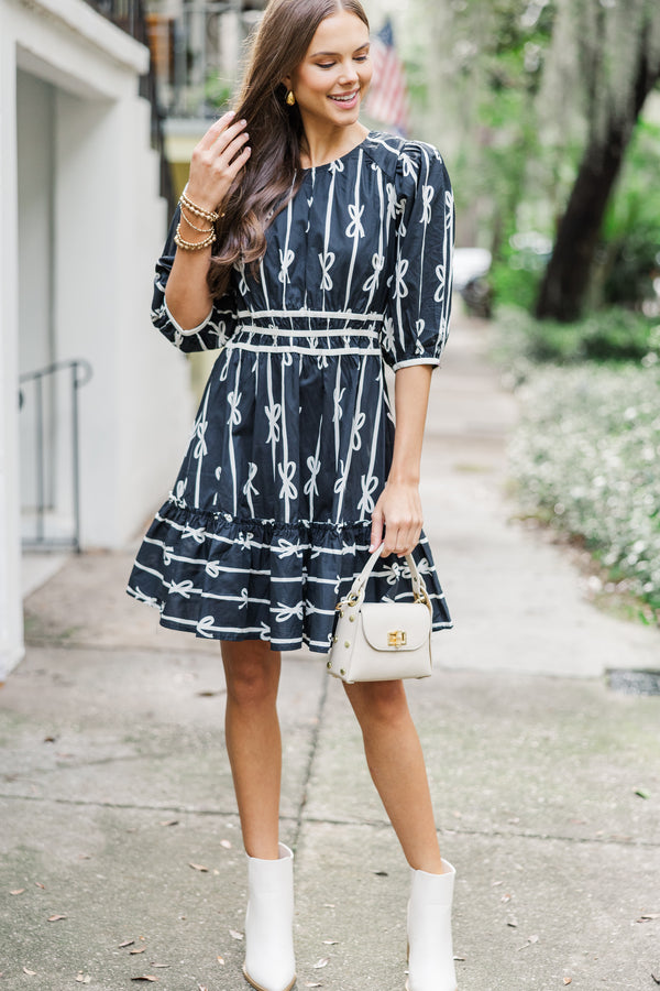 On The Right Track Black Bow Print Dress Shop the Mint On The Right Track Black Bow Print Dress Shop the Mint