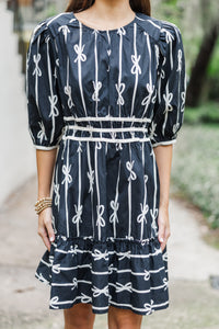 On The Right Track Black Bow Print Dress