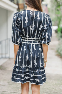 On The Right Track Black Bow Print Dress