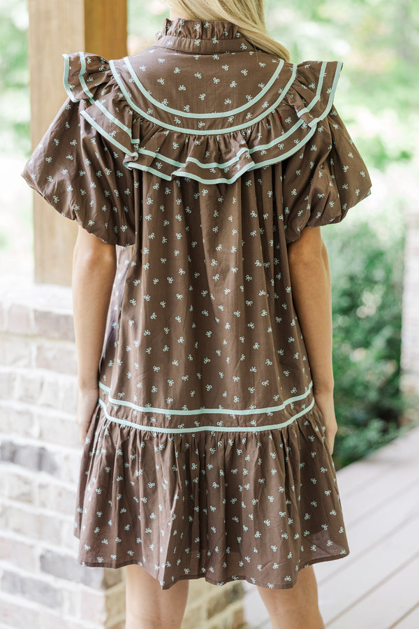 I See You There Brown Bow Printed Dress