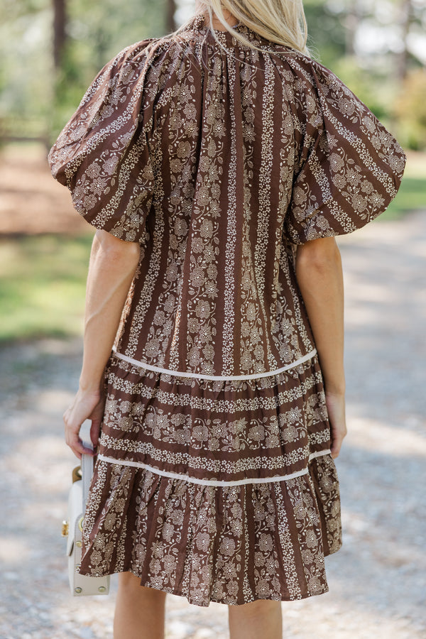 Easy Romance Brown Floral Dress