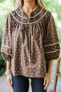 Can't Lose You Brown Bow Print Blouse