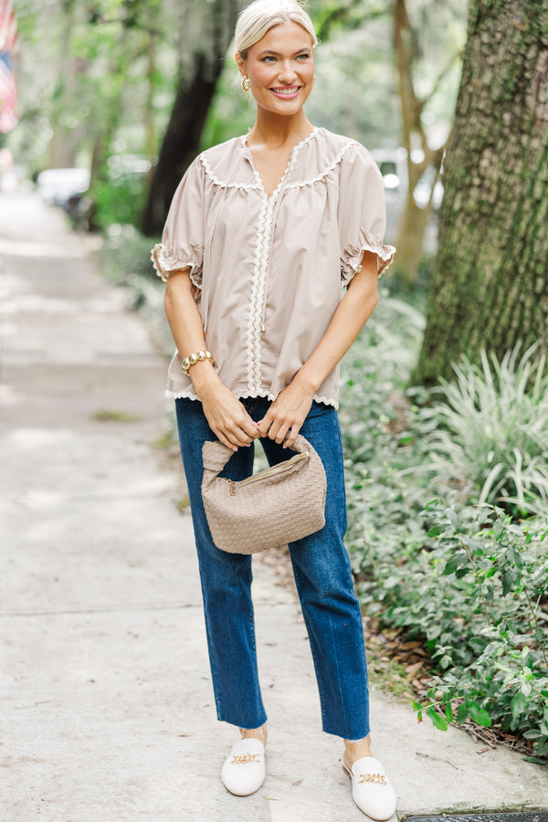 In A Dream Taupe Brown Rickrack Blouse