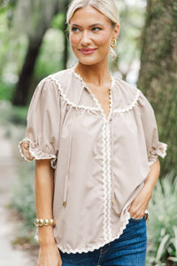 In A Dream Taupe Brown Rickrack Blouse