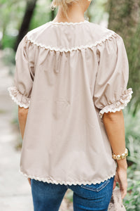 In A Dream Taupe Brown Rickrack Blouse