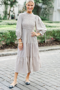 Back To You Brown Striped Midi Dress