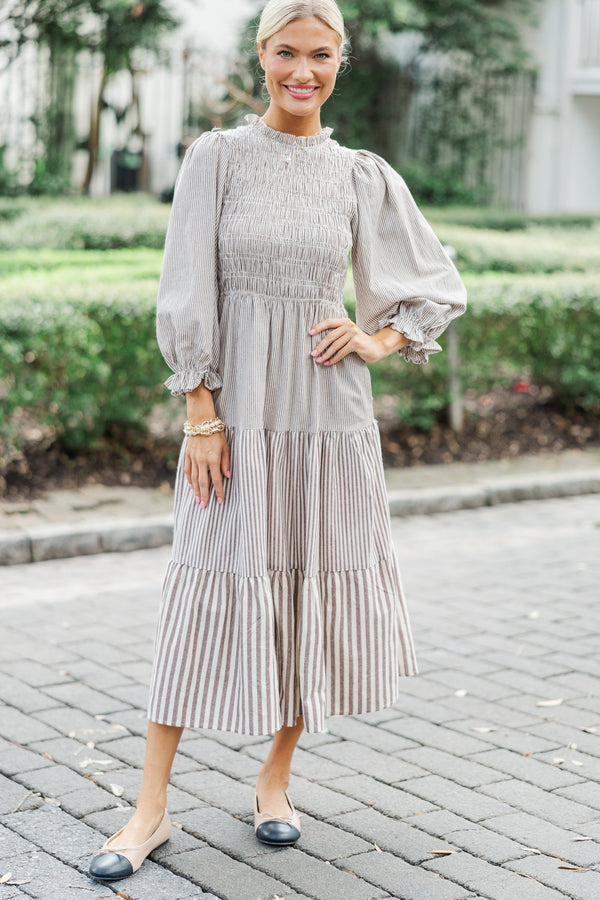 Back To You Brown Striped Midi Dress – Shop the Mint