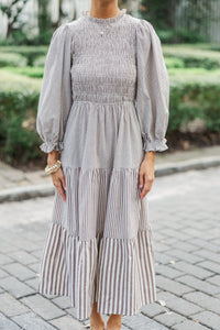 Back To You Brown Striped Midi Dress