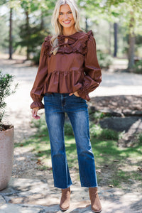 Just A Thought Brown Bow Blouse