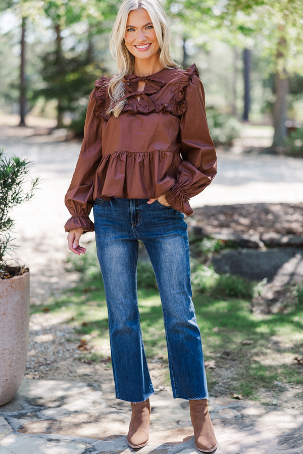 Just A Thought Brown Bow Blouse