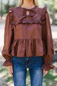 Just A Thought Brown Bow Blouse