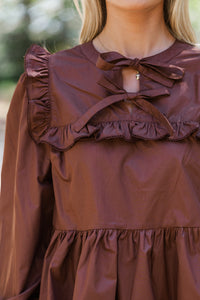 Just A Thought Brown Bow Blouse