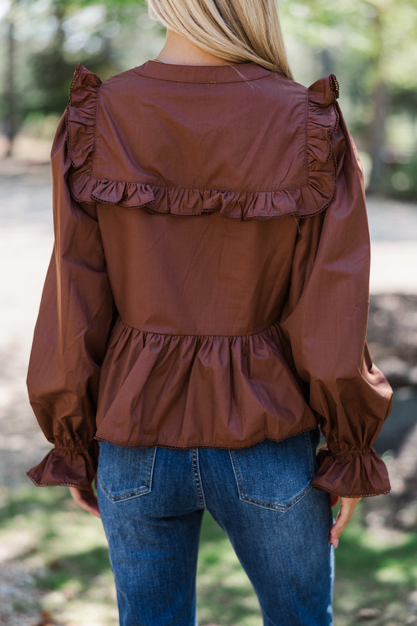 Just A Thought Brown Bow Blouse