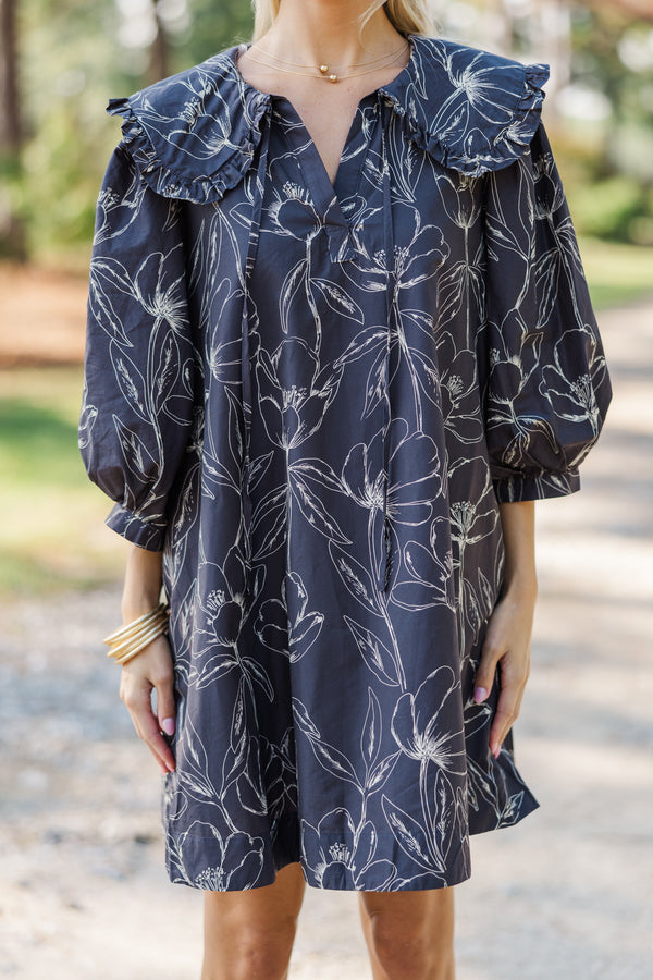 Just A Dream Charcoal Gray Floral Dress